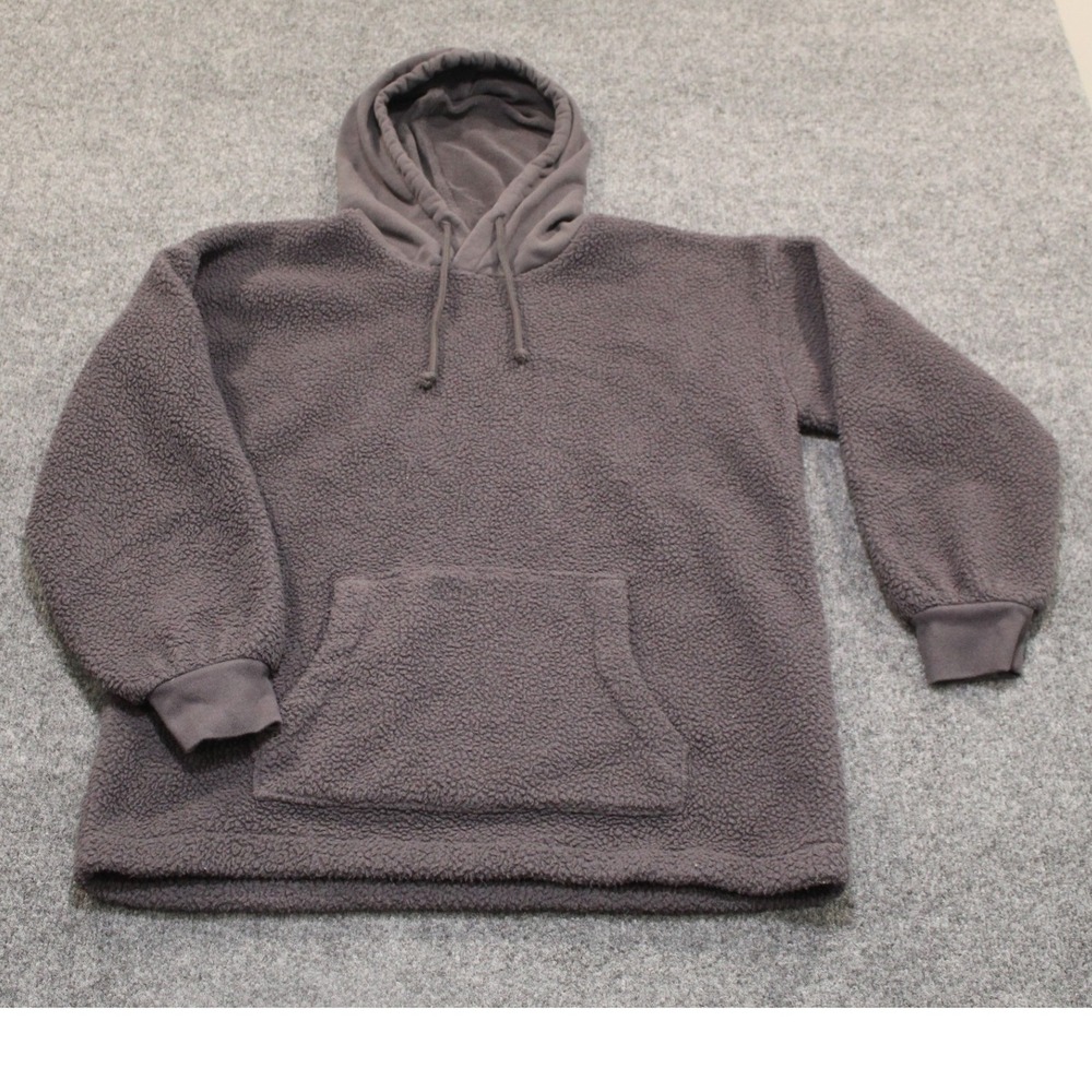 Madewell Gray Fuzzy‎ Sherpa Hoodie Sweatshirt Pullover Drawstring Size S